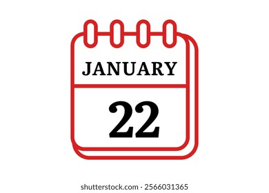 22 January calendar icon text page monthly web design on red, black and white background vector, icon, or illustration with the month of January 22