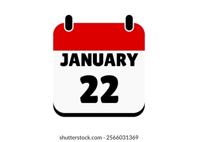 22 January calendar icon text page monthly web design on red, black and white background vector, icon, or illustration with the month of January 22