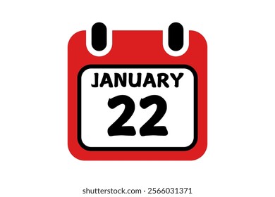 22 January calendar icon text page monthly web design on red, black and white background vector, icon, or illustration with the month of January 22