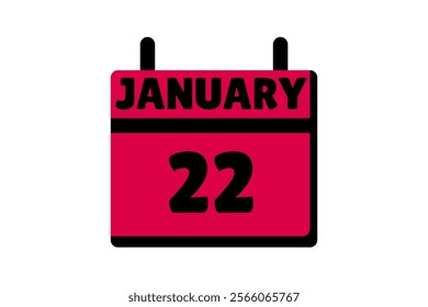 22 January calendar icon text page monthly web design on red, black and white background vector, icon, or illustration with the month of January 22