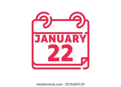 22 January calendar icon text page monthly web design on red and white background vector, icon, or illustration with the month of January 22