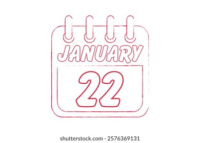 22 January calendar icon text page monthly web design on red and white background vector, icon, or illustration with the month of January 22