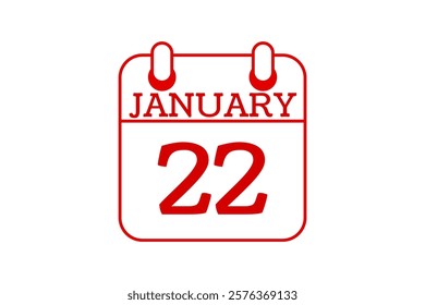 22 January calendar icon text page monthly web design on red and white background vector, icon, or illustration with the month of January 22