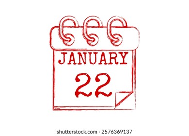 22 January calendar icon text page monthly web design on red and white background vector, icon, or illustration with the month of January 22