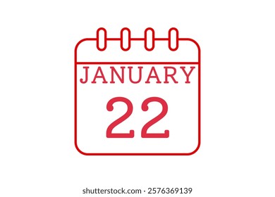 22 January calendar icon text page monthly web design on red and white background vector, icon, or illustration with the month of January 22