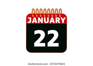 22 January calendar icon text page monthly web design on red, black and white background vector, icon, or illustration with the month of January 22 