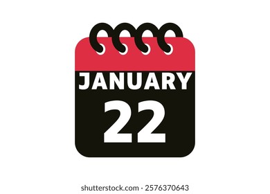 22 January calendar icon text page monthly web design on red, black and white background vector, icon, or illustration with the month of January 22 