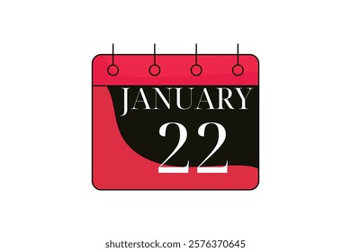 22 January calendar icon text page monthly web design on red, black and white background vector, icon, or illustration with the month of January 22 