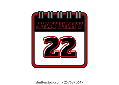 22 January calendar icon text page monthly web design on red, black and white background vector, icon, or illustration with the month of January 22 