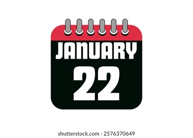 22 January calendar icon text page monthly web design on red, black and white background vector, icon, or illustration with the month of January 22 