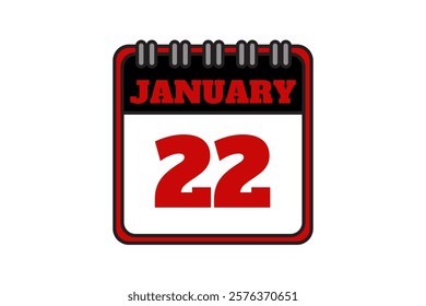 22 January calendar icon text page monthly web design on red, black and white background vector, icon, or illustration with the month of January 22 