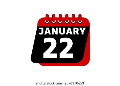 22 January calendar icon text page monthly web design on red, black and white background vector, icon, or illustration with the month of January 22 