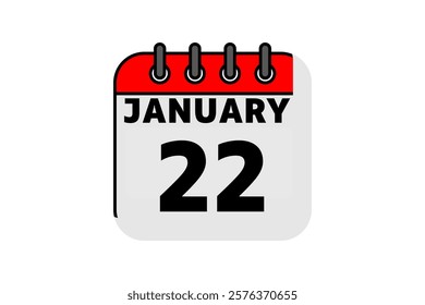 22 January calendar icon text page monthly web design on red, black and white background vector, icon, or illustration with the month of January 22 