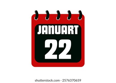 22 January calendar icon text page monthly web design on red, black and white background vector, icon, or illustration with the month of January 22 