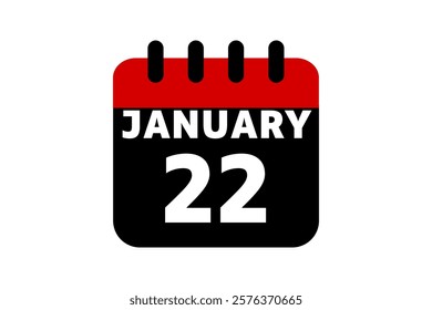 22 January calendar icon text page monthly web design on red, black and white background vector, icon, or illustration with the month of January 22 