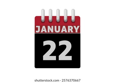 22 January calendar icon text page monthly web design on red, black and white background vector, icon, or illustration with the month of January 22 