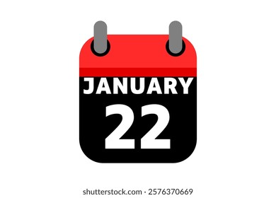 22 January calendar icon text page monthly web design on red, black and white background vector, icon, or illustration with the month of January 22 