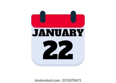 22 January calendar icon text page monthly web design on red, black and white background vector, icon, or illustration with the month of January 22 