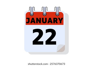 22 January calendar icon text page monthly web design on red, black and white background vector, icon, or illustration with the month of January 22 