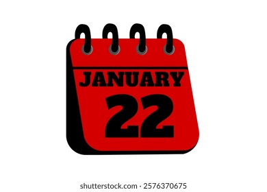 22 January calendar icon text page monthly web design on red, black and white background vector, icon, or illustration with the month of January 22 