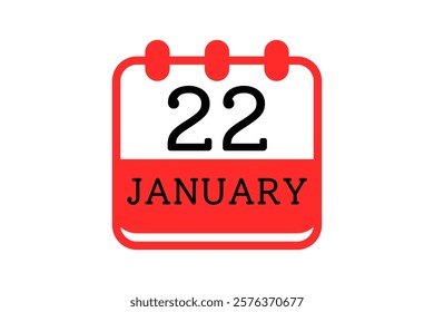 22 January calendar icon text page monthly web design on red, black and white background vector, icon, or illustration with the month of January 22 