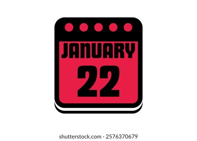 22 January calendar icon text page monthly web design on red, black and white background vector, icon, or illustration with the month of January 22 