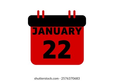 22 January calendar icon text page monthly web design on red, black and white background vector, icon, or illustration with the month of January 22 