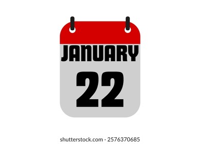 22 January calendar icon text page monthly web design on red, black and white background vector, icon, or illustration with the month of January 22 