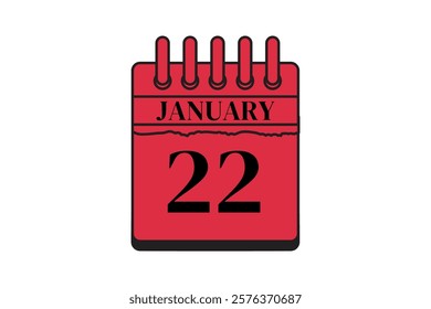 22 January calendar icon text page monthly web design on red, black and white background vector, icon, or illustration with the month of January 22 