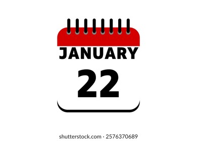 22 January calendar icon text page monthly web design on red, black and white background vector, icon, or illustration with the month of January 22 