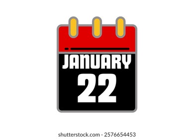 22 January calendar icon text page monthly web design on red, black, yellow and white background vector, icon, or illustration with the month of January 22