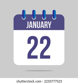 22 january calendar vector. Calendar icon for january with marked date. Design for schedules, meetings and appointments