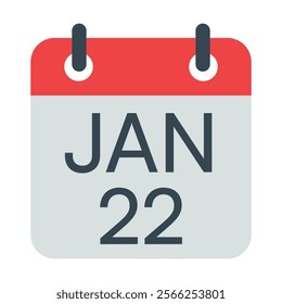 22 January Calendar Vector Icon Symbol.