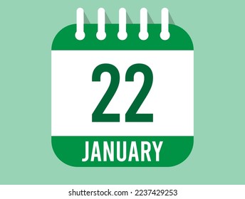 22 January day calendar icon. Calendar page in green color for the days of January. Month design for appointments and anniversaries