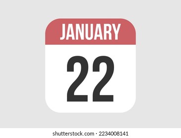 22 january icon isolated on background. January vector for day of week and month in red.