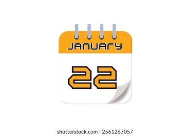 22 January month single day vector, illustration, calendar with yellow, black and white color background calendar January 22