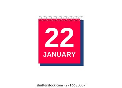 22 de janeiro mês vetor dia único, ilustração, calendário com vermelho, azul e branco ícone de calendário de fundo de cor de 22 de janeiro