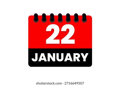 22 Janeiro mês vetor dia único, ilustração, calendário com vermelho, preto e branco ícone de calendário de fundo de cor de 22 de Janeiro