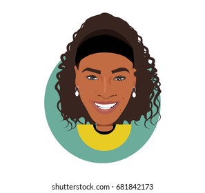 22 July 2017, Serena Williams Flat Vector Portrait