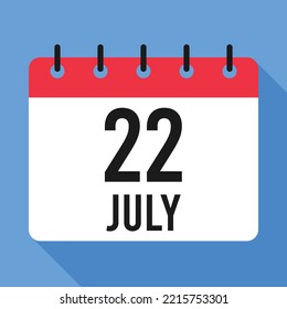 22 July Calendar. Blue Background. Vector Calendar.