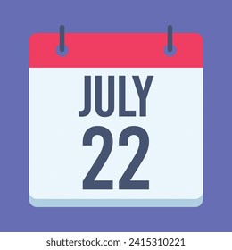 22 July Calendar. Blue Background. Vector Calendar.