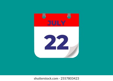 22 July calendar icon text page monthly web design on red, and blue background vector, icon, or illustration with the month of July 22