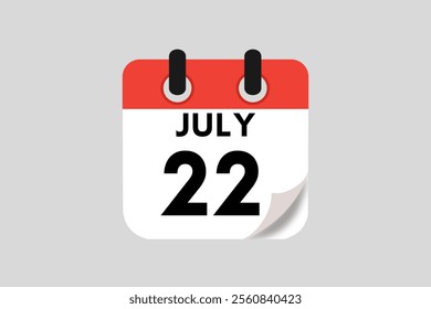 22 July calendar icon text page monthly web design on red, white, black and ash background vector, icon, or illustration with the month of July 22