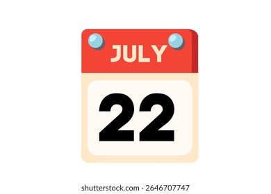 22 julho calendário ícone página de texto design mensal web em Coral, pêssego, preto, azul e branco fundo vetor, ícone, ou ilustração com o mês de julho 22