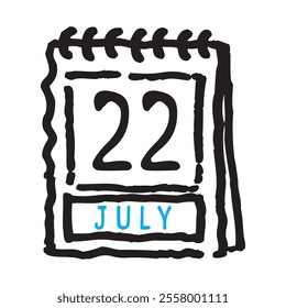 22 July date calendar - A simple yet elegant line art illustration of a date calendar captures the essence of organization and timekeeping. The clean lines and minimalistic design 