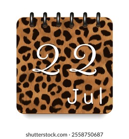 22 July. Leopard print calendar daily icon. White letters. Date day week Sunday, Monday, Tuesday, Wednesday, Thursday, Friday, Saturday.