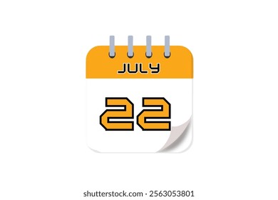 22 July month single day vector, illustration, calendar with yellow, black and white color background calendar July 22