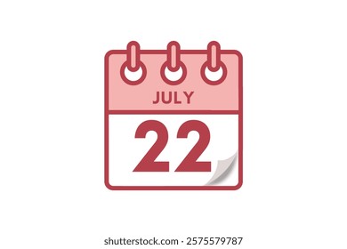 22 July month single day vector, illustration, calendar with maroon, rose and white color background calendar July 22