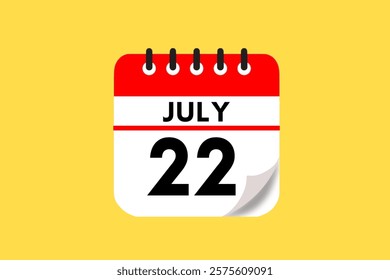 22 July month single day vector, illustration, calendar with red, black, white and yellow color background calendar July 22