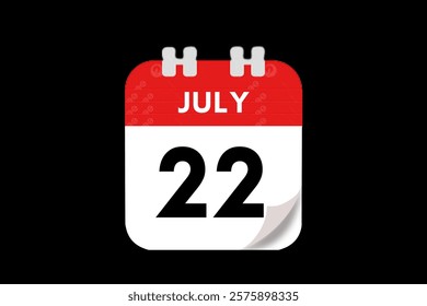 22 July month single day vector, illustration, calendar with red, gray, white and black color background calendar July 22